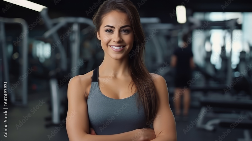 Portrait of healthy sporty woman in the fitness gym Portrait of healthy sporty woman in the fitness gym