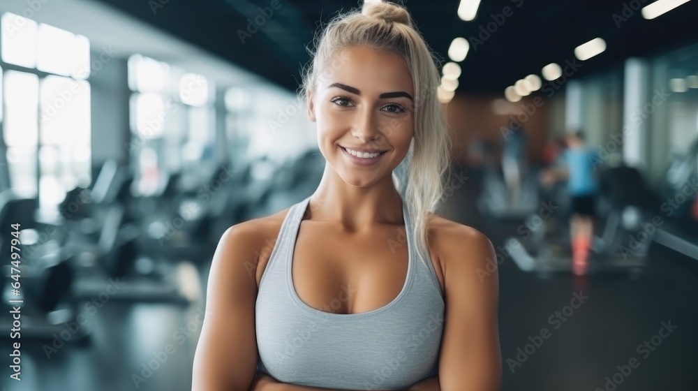 Portrait of healthy sporty woman in the fitness gym Portrait of healthy sporty woman in the fitness gym