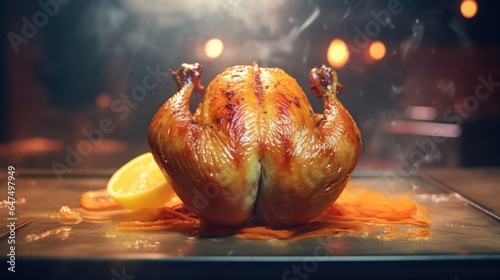 Delicious Roast chicken on a wooden table