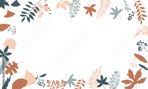 秋の植物ベクターイラスト。秋の紅葉と木の実の背景セット。可愛い落ち葉のベクターイラスト。Autumn plants vector illustration. Autumn leaves and nuts background set. Cute falling leaves vector illustration.