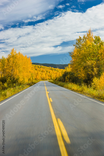 Road Detail Traveling The Steese Highway North Of Fairbanks In Autumn; Fairbanks, Alaska, United States Of America photo