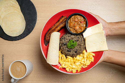 Konstfotografi Top view traditional breakfast in Costa Rica Gallo Pinto
