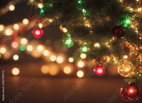 Christmas illumination garland bokeh lights on a dark night background