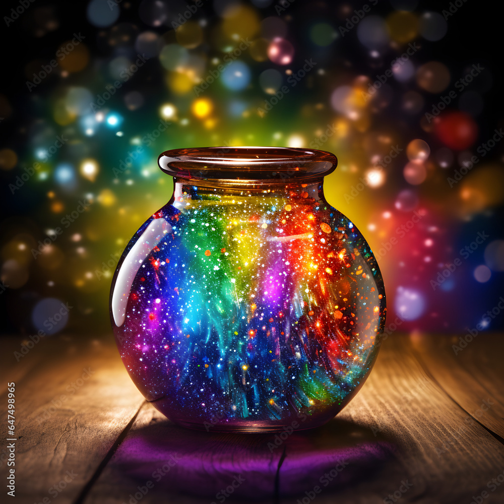 Rainbow colors and glitters on a vase generative ai Rainbow colors and glitters on a vase generative ai