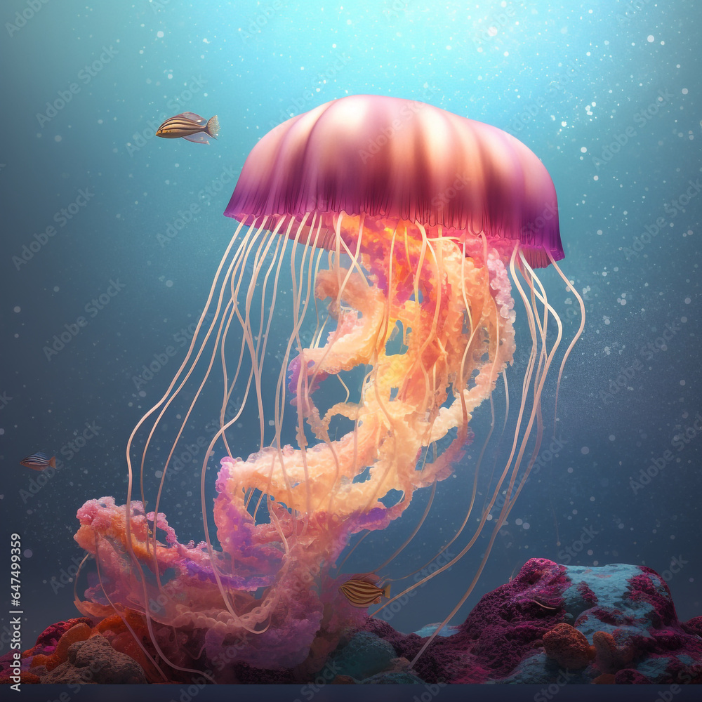 Fototapeta premium Beautiful jellyfish are looking for food