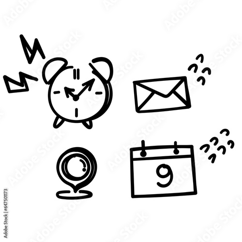 hand drawn doodle time calendar and location illustration vector