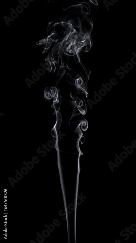 Abstract white smoke swirls on black background.