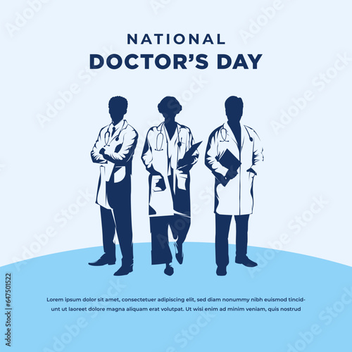 Doctors day flyer, cover, card, banner vector illusration with doctors silhouette.