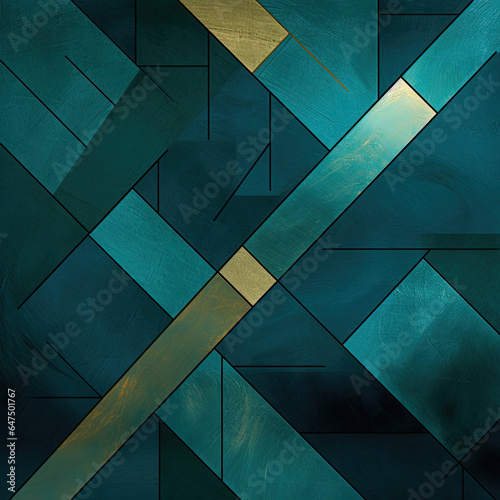 A vibrant blue and gold geometric painting