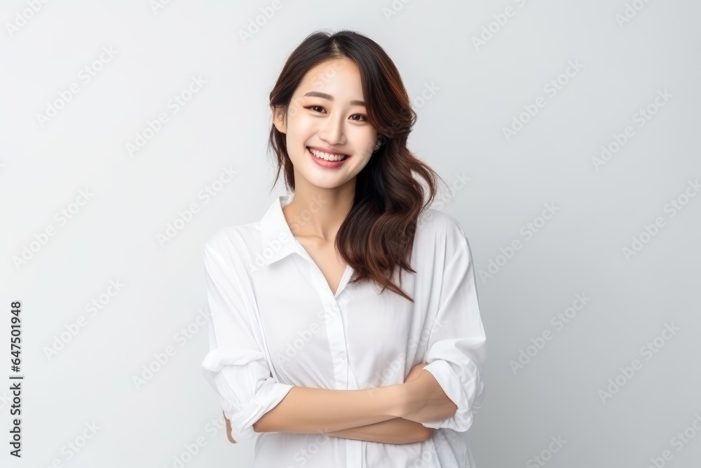 Portrait of an Asian woman with white wall background. Portrait of an Asian woman with white wall background.