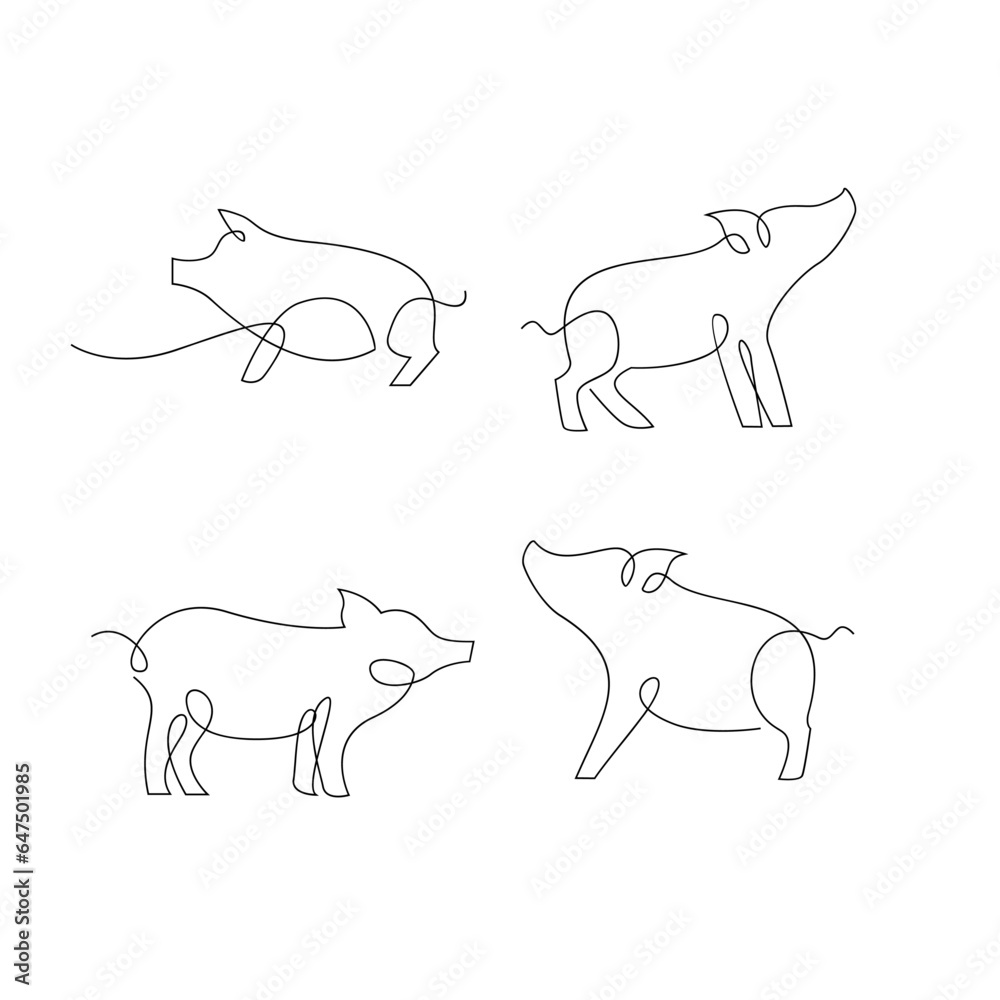 Pig single line illustration drawing template Pig single line illustration drawing template