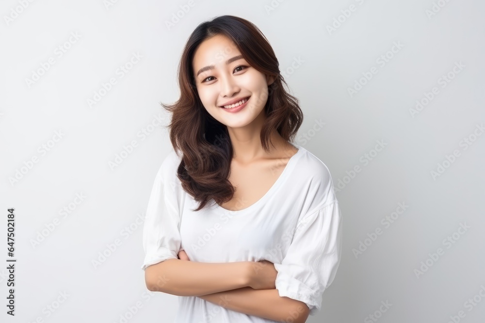 Portrait of an Asian woman with white wall background. Portrait of an Asian woman with white wall background.