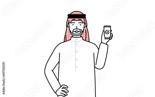 仕事でスマホを使うイスラムのシニア男性