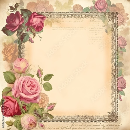 Blank notepad roses template ai generated