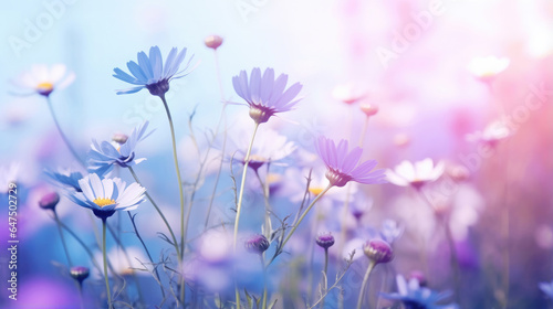 Landscape of beautiful wildflowers in cool blue colors © Venka
