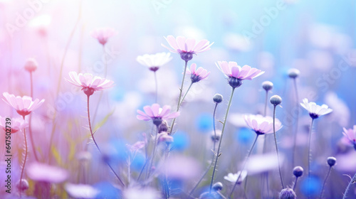 Landscape of beautiful wildflowers in cool blue colors © Veniamin Kraskov