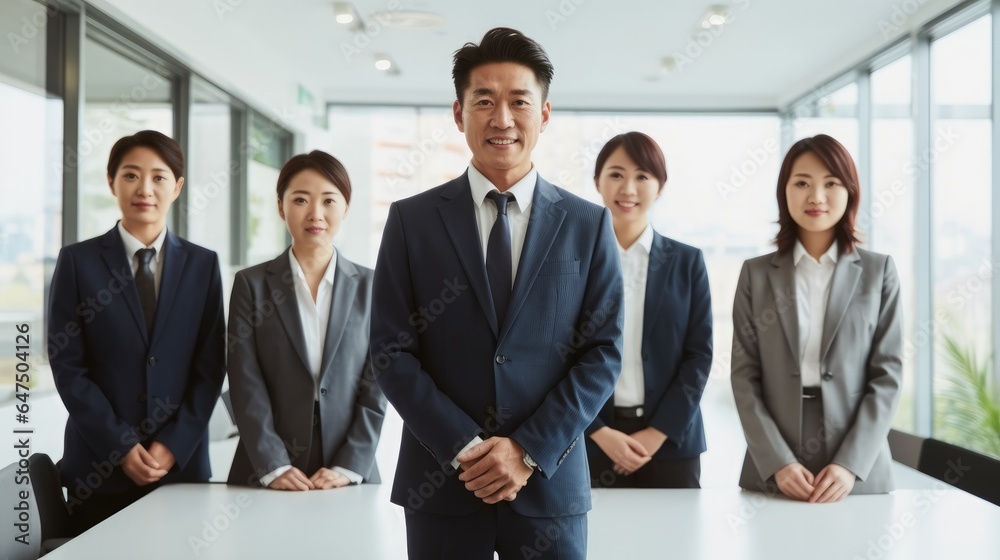 Group of Asian businessmen in modern office.