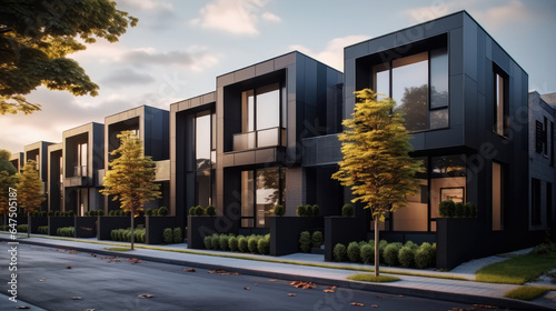 Modern modular private black townhouses in city. © visoot
