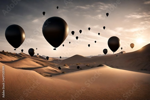 black balloons in desert