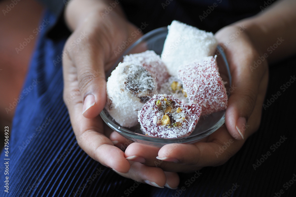 traditional Turkish delight With Nut in a bowl 