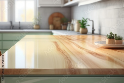 Wooden table in the modern kitchen for footage