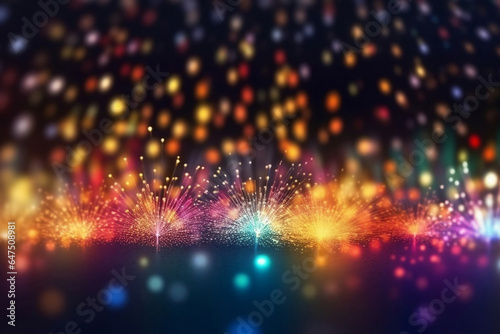 Colorful fireworks on dark sky, celebration and happy new year concept abstract background illustration. © Sunday Cat Studio
