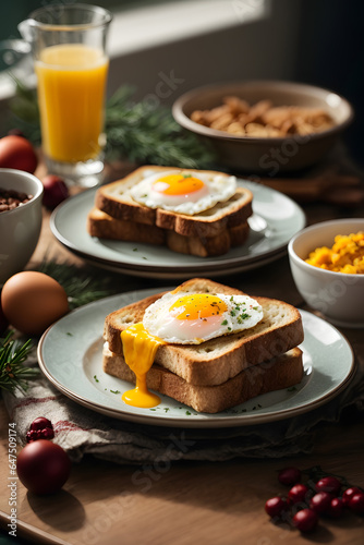 Holiday_breakfast_with_beans_toast_and_egg. Generated by Ai