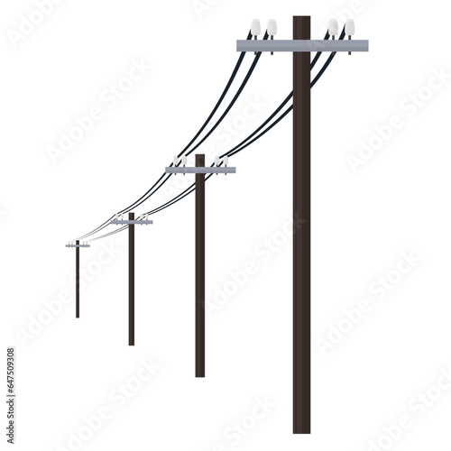 Power line. Transmission of energy by wires, vector illustration
