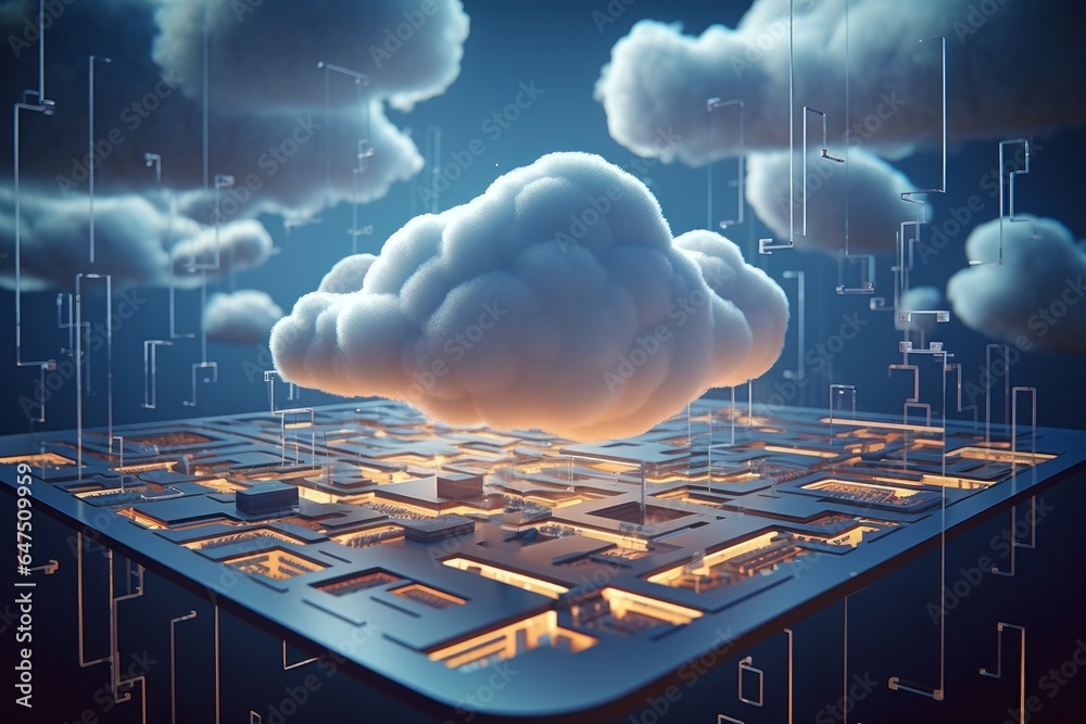 Cloud computing technology concept. Futuristic illustration Generative AI - obrazy, fototapety, plakaty 