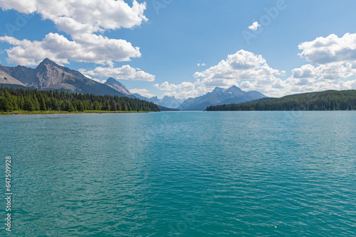 Maligne Lake in summer with copy space, Jasper national park, Alberta, Canada.