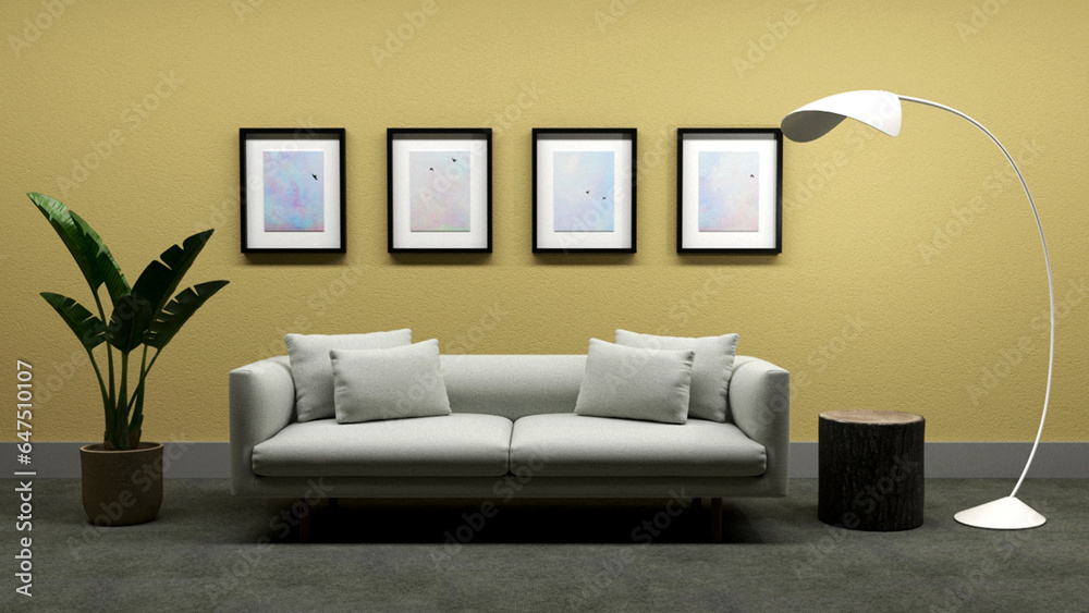Simple room with sofa and ornamental plants. Simple room with sofa and ornamental plants.