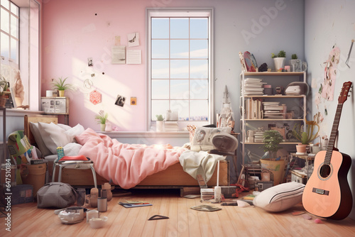3d rendering interior elements of teenage girl's room photo