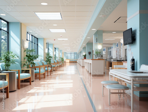 Hospital Hallway Reception Clinic - Unfocused Background AI Generated