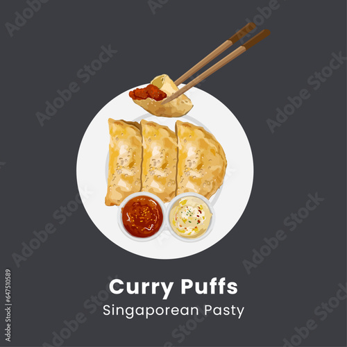 Curry puff pastry. Hand drawn watercolor vector illustration
