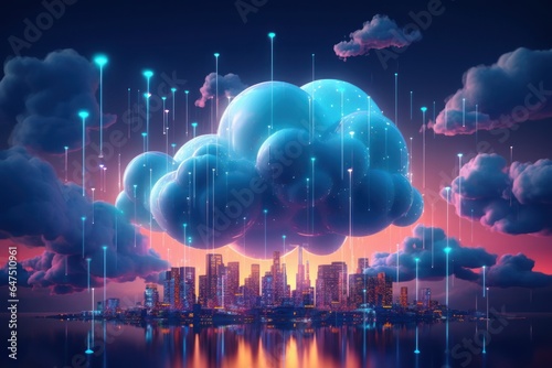 Cloud computing technology concept. Futuristic illustration Generative AI photo