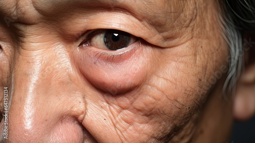Skin creases around the eye of Asian elder man, Generative AI photo