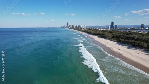Aerial Drone View Of South Stradbroke Island Near The Spit, Southport, Gold Coast In QLD Australia. photo