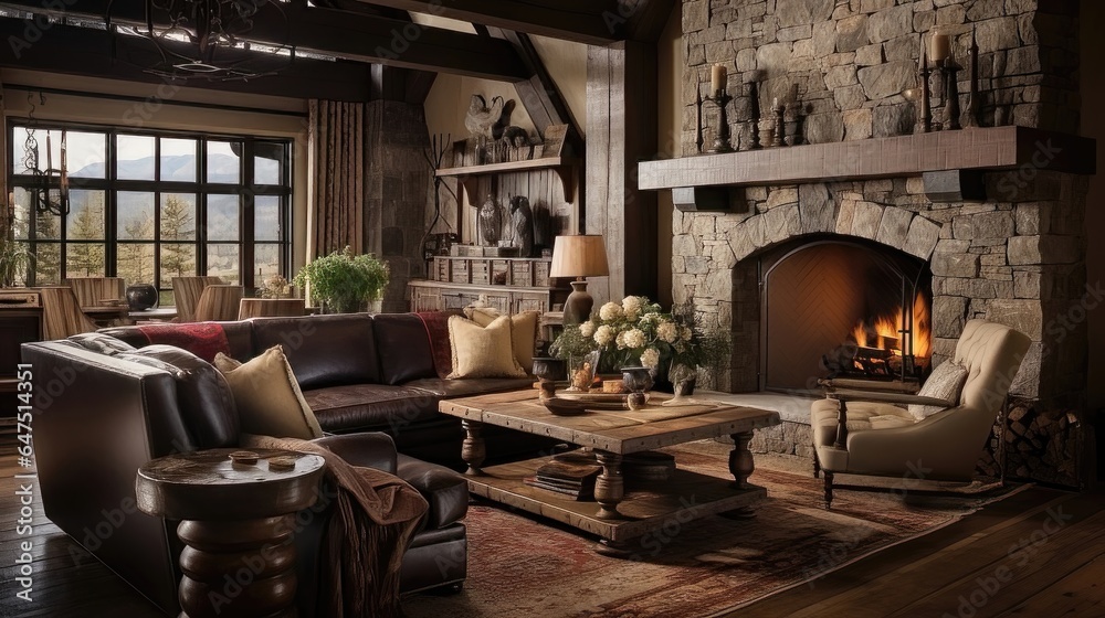 Journey Back in Time: Cozy Rustic Living Room Retreat. Generative AI 6