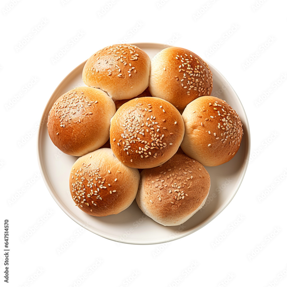 bread rolls on a plate isolated on transparent background Remove png, Clipping Path