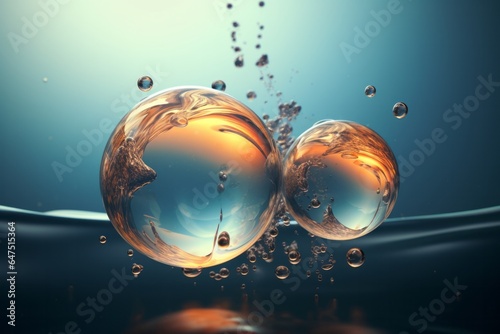Dynamic Water Bubbles Breaking Surface and Falling into the Water