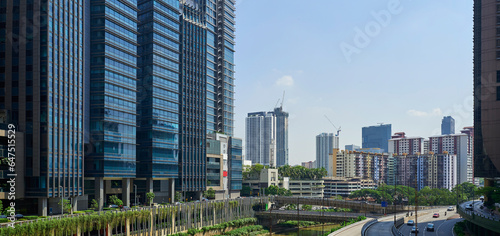 Modern office skyscrapers ,high rise buildings with glass facades.
