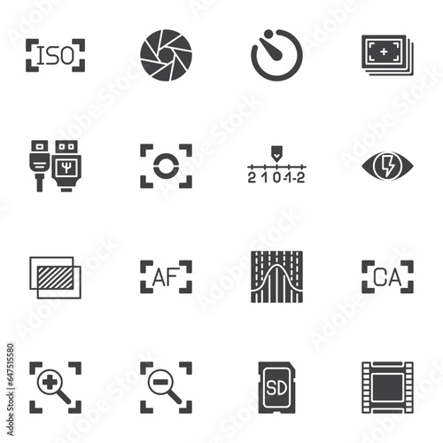 Camera setup guide vector icons set