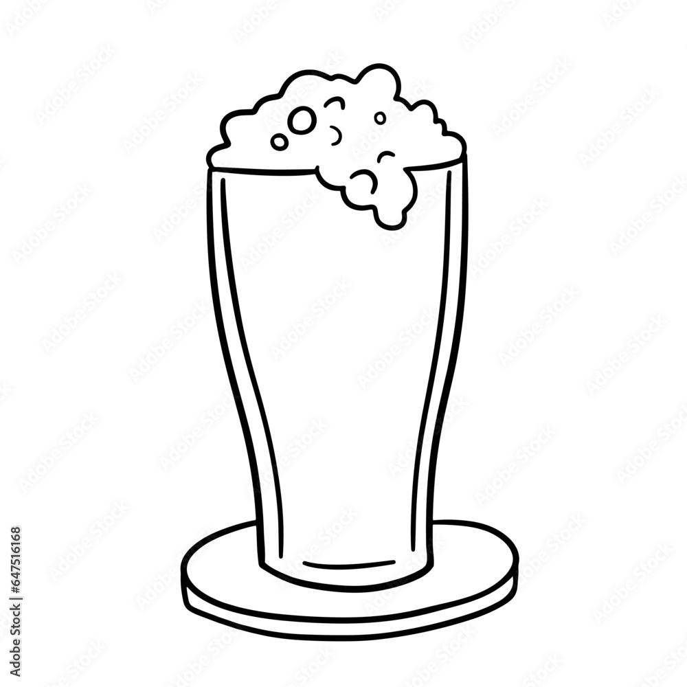 Glass of beer with foam. Vector outline doodle sketch isolated on white background. Glass of beer with foam. Vector outline doodle sketch isolated on white background.