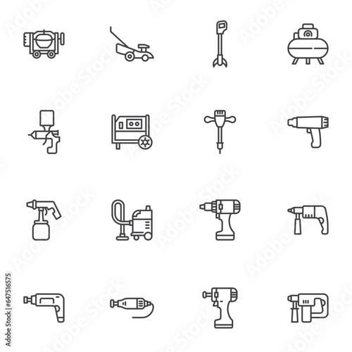 Power tools line icons set