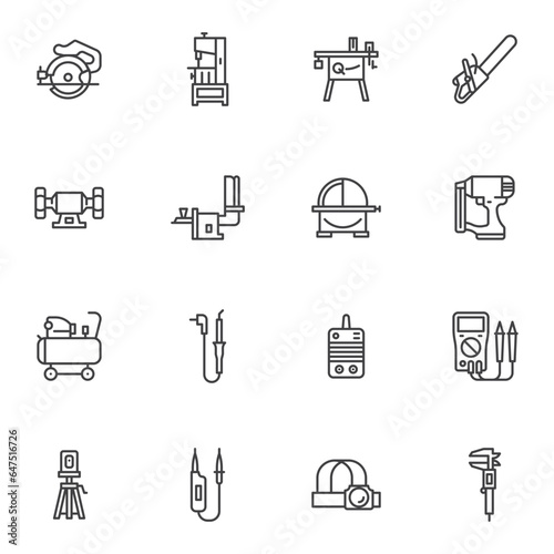 Electric tools line icons set