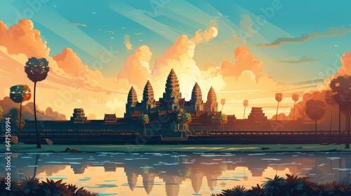Angkor Wat Poster in the Evening with Blue Sky View  generative ai