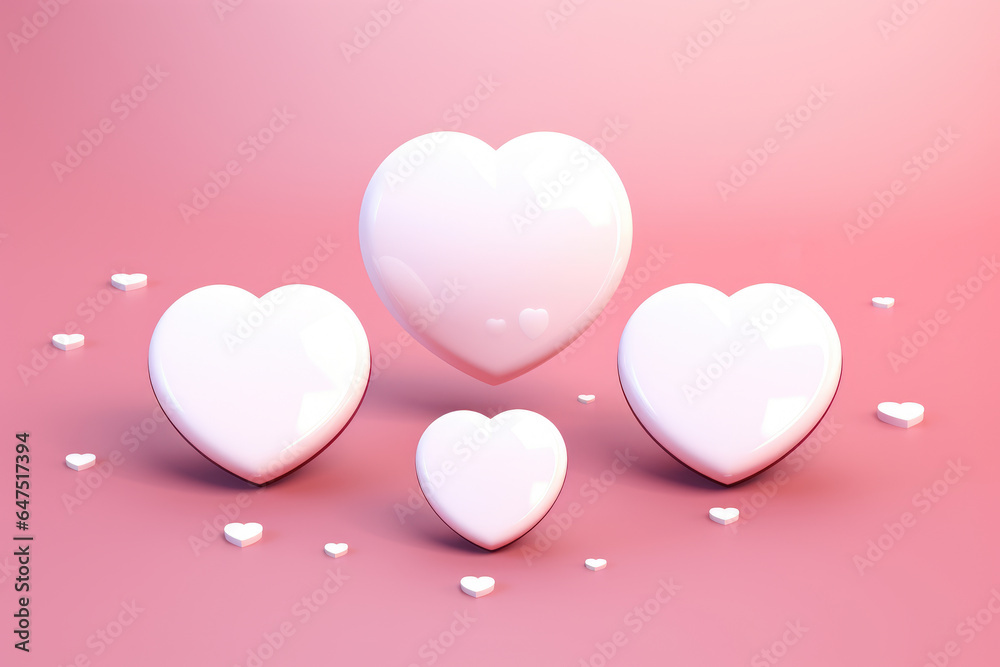 Group of white hearts on pink background. Perfect for Valentine's Day or romantic-themed designs.