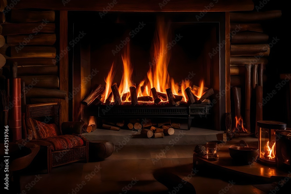 A mesmerizing close-up of a roaring fireplace, the crackling flames dance and weave with an enchanting rhythm A mesmerizing close-up of a roaring fireplace, the crackling flames dance and weave with an enchanting rhythm