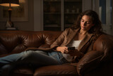 Woman Engaging with Mobile Phone App while Lying on Sofa at Home