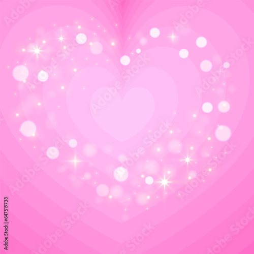 Groovy background with heart. Retro psychedelic pink tunnel illustration. 60s 70s cartoon design for poster. Y2K romantic wallpaper with bokeh and sparkles. Vector